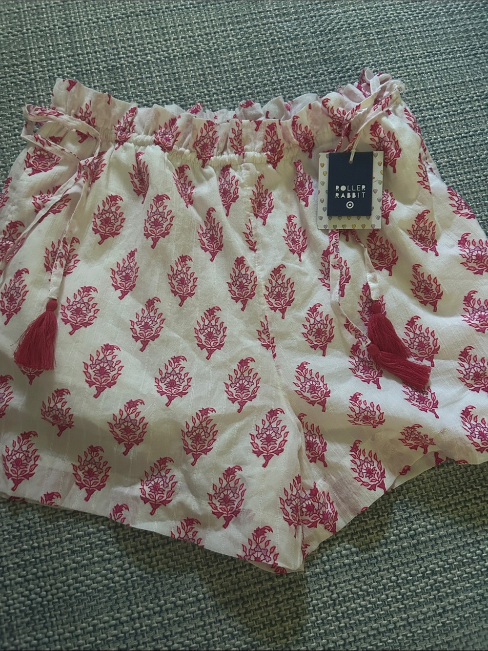 Roller Rabbit Cream Shorts with Pink Block Floral Print